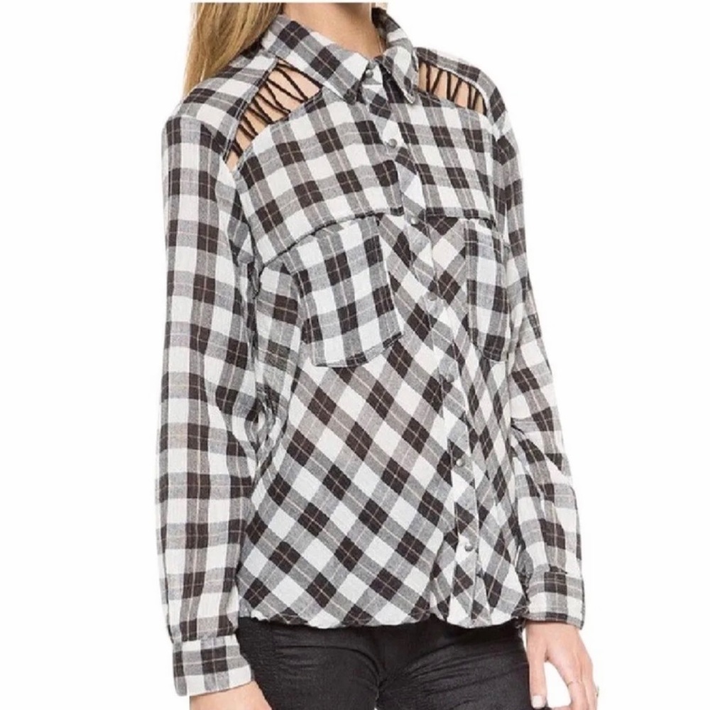 FREE PEOPLE Plaid Oversized Shirt With Laceup Details